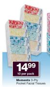 Moments 3 Ply Pocket Facial Tissues-10 Per Pack