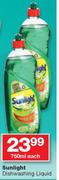 Sunlight Dishwashing Liquid-750ml Each