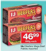 I&J Beefers Mega Beef Patties-600g Each