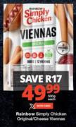 Rainbow Simply Chicken Original/Cheese Viennas-500g Each