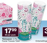 Twinsaver 2 Ply Facial Tissues Tube-80 Per Pack