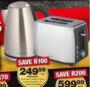 Platinum Stainless Steel 2-Slice Toaster/Kettle-1,7Ltr Each