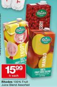 Rhodes 100% Fruit Juice Blend-1Ltr Each