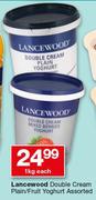 Lancewood Double Cream Plain/Fruit Yoghurt-1kg Each