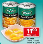 Rhodes Peach Halves/Slices In Syrup-410g Each