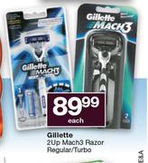 Gillette 2up Mach3 Razor Regular/Turbo-Each