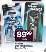Gillette 2up Mach3 Razor Regular/Turbo-Each