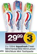 Aquafresh Fresh Mint/Herbal/Mild Mint/Lemon Mint/Musk Mint Toothpaste-3 x 100ml