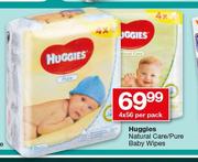 Huggies Natural Care/Pure Baby Wipes-4 x 56 Per Pack
