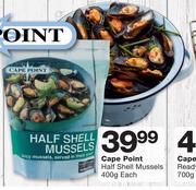 Cape Point Half Shell Mussels-400g Each