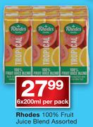 Rhodes 100% Fruit Juice Blend-6x200ml Per Pack