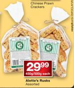 Alette's Rusks-450g/500g Each