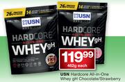 USN Hardcore All In One Whey gH Chocolate/ Strawberry-462g Each