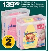 Johnson's Extra Sensitive/ Gentle All Over Baby Wipes-2x288 Per Pack