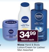 Nivea Hand & Body Lotion/ Cream For Ladies/ Men-400ml Each
