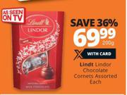 Lindt Lindor Chocolate Cornets Assorted-200g Each