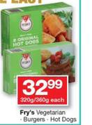 Fry's Vegetarian Burgers/Hot Dogs-320g/360g Each