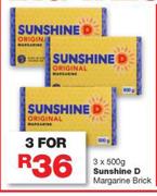 Sunshine D Margarine Brick-3 x 500g