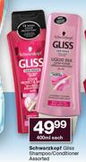 Schwarzkopf Gliss Shampoo/Conditioner Assorted-400ml Each