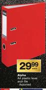 Alpha A4 Plastic Lever Arch File Assorted-Each