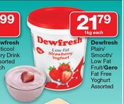 Dewfresh Plain/Smooth/Low Fat Fruit/Gero Fat Free Yoghurt Assorted-1Kg Each