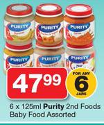 Purity 2nd Foods Baby Food-6X125ml 