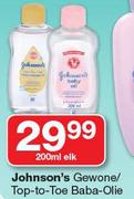 Johnson's Gewone/Top To Toe Baba Olie-200ml Each