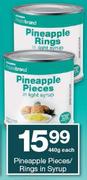 HouseBrand Pineapple Pieces/Rings In Syrup-440g Each