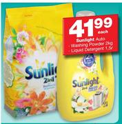Sunlight Auto Washong Powder 2kg, Liquid Detergent 1.5Ltr-Each