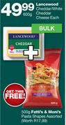 Lancewood Cheddar/White Cheddar Cheese With Free Fatti's & Moni's Pasta Shapes Assorted 500gm Each