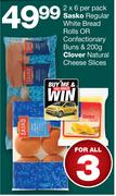 2x6 Pack Sasko Regular White Bread Rolls Or Confectionary Buns & 200gm Clover Natural Cheese Slices