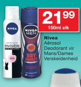 Nivea Aerosol Deodorant vir Mans/Dames Verskeidenheid-150ml Each