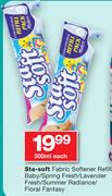 Sta-Soft Fabric Softener Refill Baby/Spring Fresh/Lavender Fresh/Summer Radiance/Floral Fantasy-500m