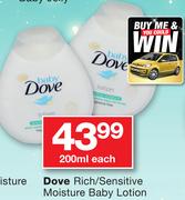 Dove Rich/Sensitive Moisture Baby Lotion-200ml Each