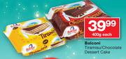Balconi Tiramisu/Chocolate Dessert Cake-400gm Each