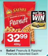 Safari Peanuts & Raisins/Peanuts Assorted-450gm Each