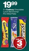 Cadbury Chocolates Lunch Bar/Chomp/P.S./5 Star/Flake-For 3