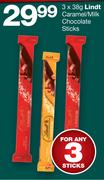 Lindt Caramel/Milk Chocolate Sticks-3 x 38gm