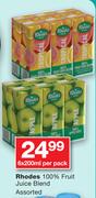 Rhodes 100% Fruit Juice Blend Assorted-6 x 200ml Per Pack