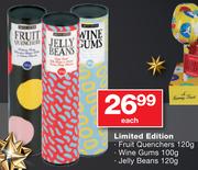 Limited Edition Fruit Quenchers-120gm/Wine Gums-100gm/Jelly Beans-120gm Each