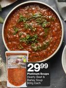 Platinum Soups Hearty Beef & Barley Soup-600g Each