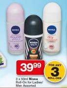Nivea Roll-On For Ladies/Men-3x50ml