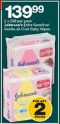 Johnson's Extra Sensitive/ Gentle-All-Over Baby Wipes-2 x 288 Per Pack