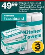 Housebrand 200 Per Pack Facial Tissue, 2 Per Pack Housebrand Kitchen Towels & 200 HouseBrand Serviet