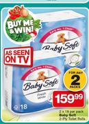 Baby Soft 2 x 18 Per Pack 2-Ply Toilet Rolls