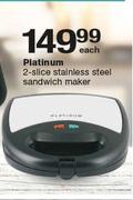 Platinum 2-Slice Stainless Steel Sandwich Maker-Each