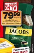 Jacobs Kronung Instant Coffee Regular/Mild Jar/Refill Pouch-200g/250g Each