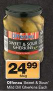 Offenau Sweet & Sour/Mild Dill Gherkins-680g Each