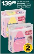 Johnson’s Extra Sensitive/Gentle All Over Baby Wipes-2x288 Per Pack