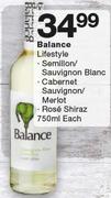 Balance Lifestyle Semilion/Sauvignon Blanc/Cabernet Sauvignon/Merlot/Rose Shiraz-750ml Each